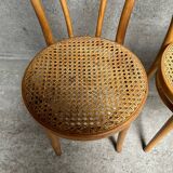 Set of 4 vintage bistro chairs in curved wood and cane seats 1950 1960