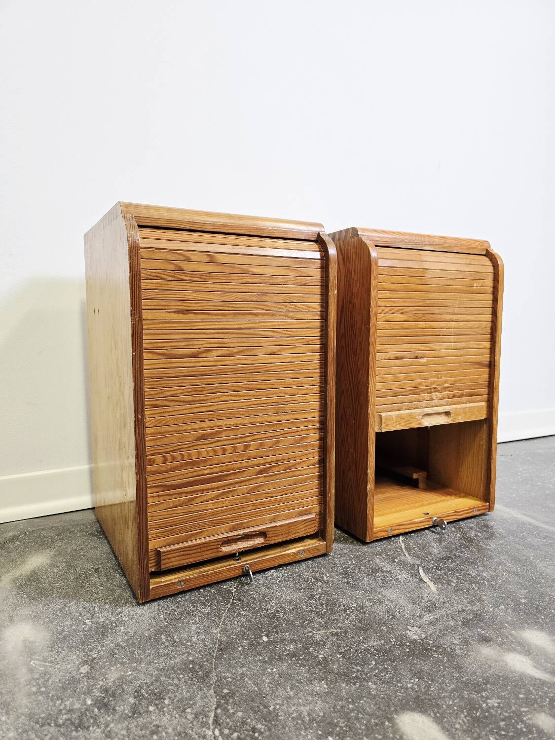 30s Industrial Tambour-Front Oak Cabinet, Portable Form