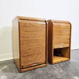 30s Industrial Tambour-Front Oak Cabinet, Portable Form