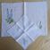 Hand-embroidered table duo in linen voile – Delphiniums & Butterfly