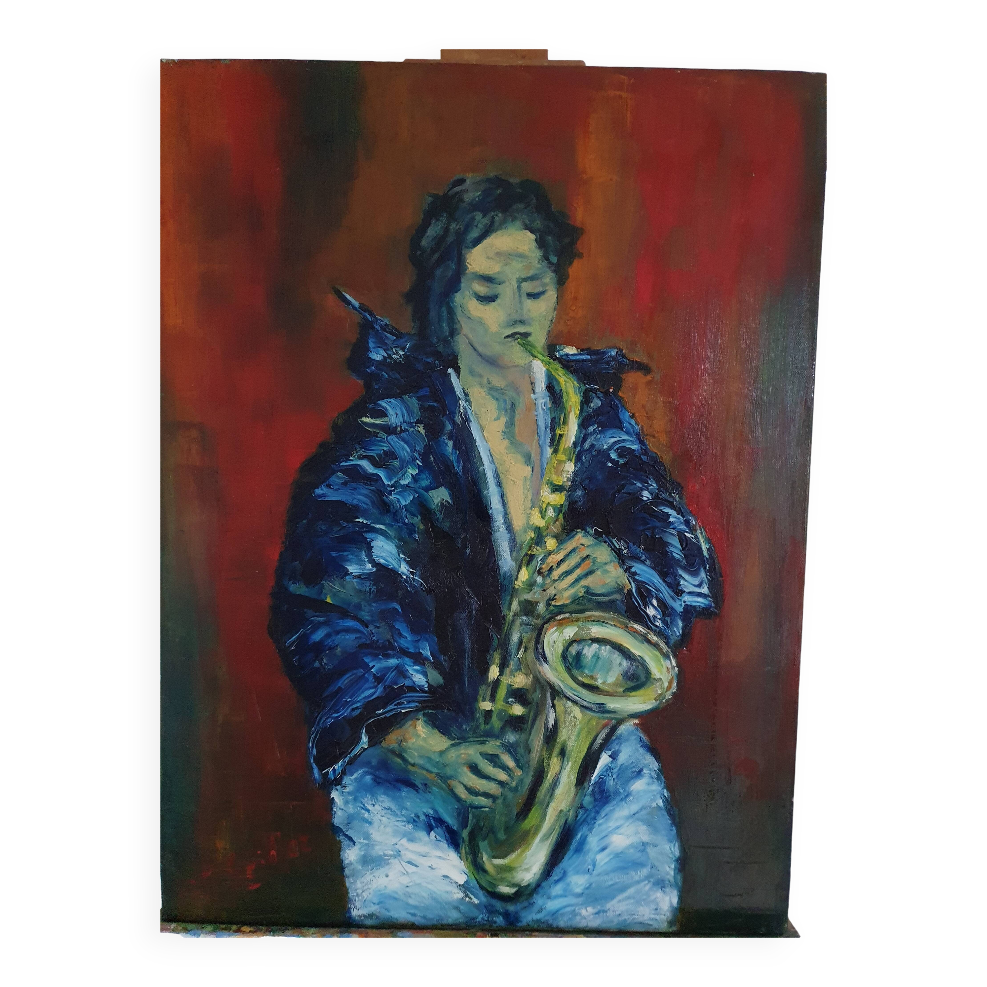 Oil painting Saxophonist