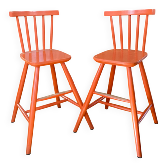 Vintage solid wood high chairs in Western style for children.