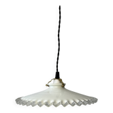 Vintage opaline glass pendant light with scalloped edges, 24 cm