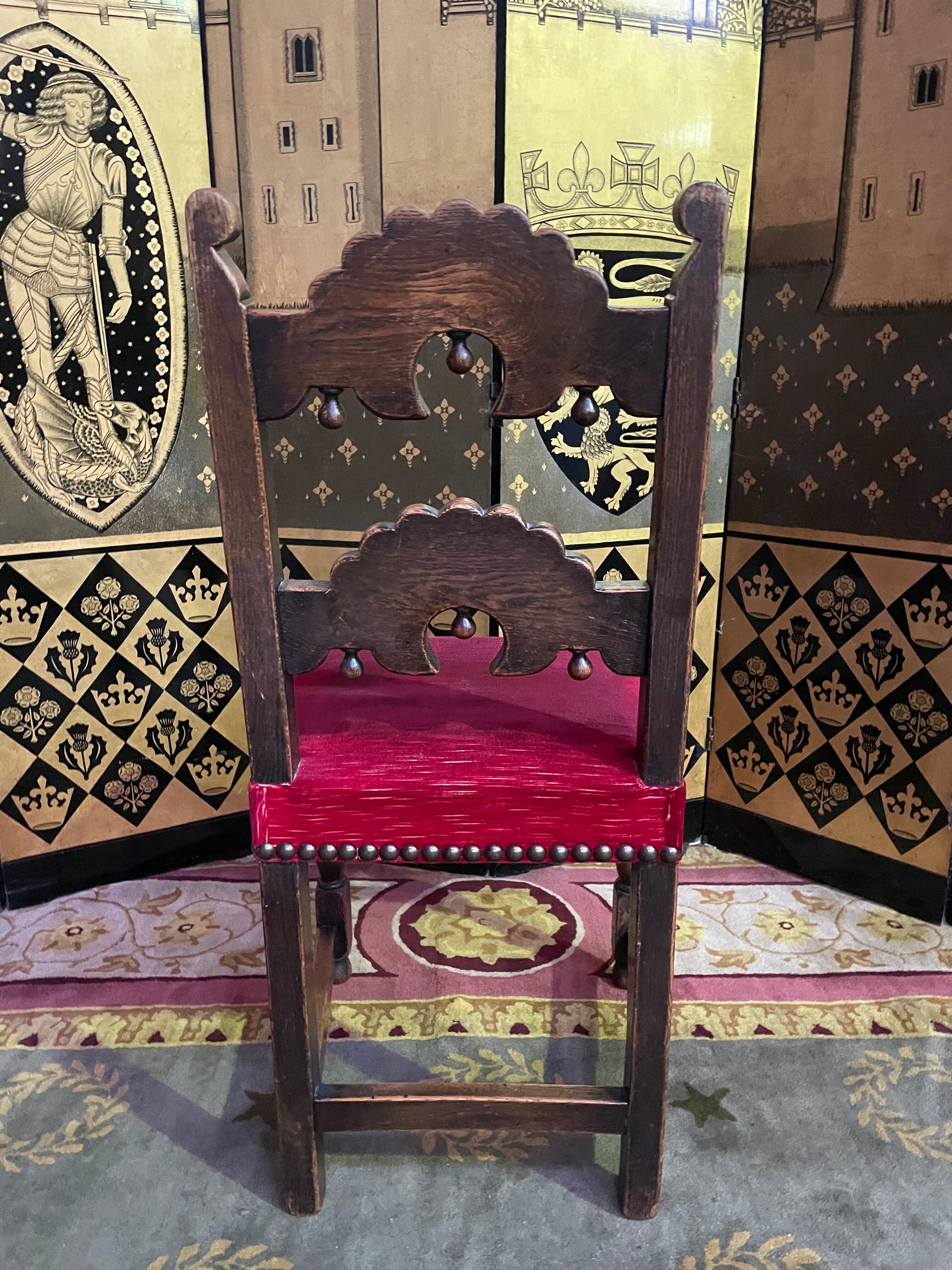 Suite of 8 Louis XIII style chairs oak and red velvet