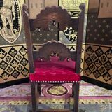 Suite of 8 Louis XIII style chairs oak and red velvet