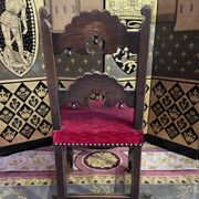 Suite of 8 Louis XIII style chairs oak and red velvet
