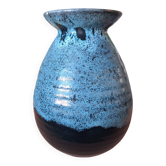 Vintage Accolay ceramic vase - speckled blue enamel - signed - 17 cm