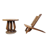 Fauteuil de chef cérémoniel africain avec table, en bois sculpté à la main, années 1960