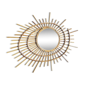 Asymmetrical rattan mirror
