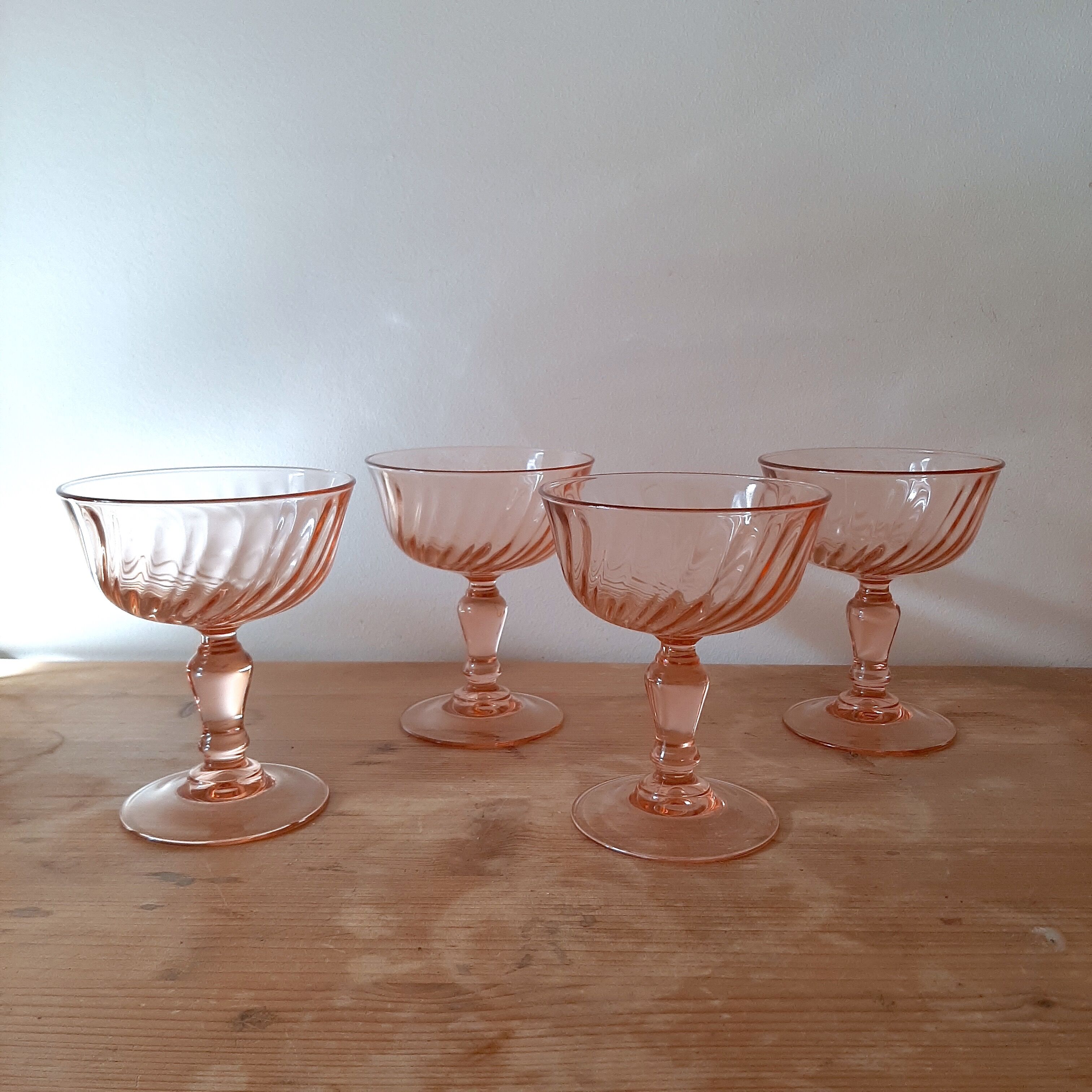 Pink glass champagne cups