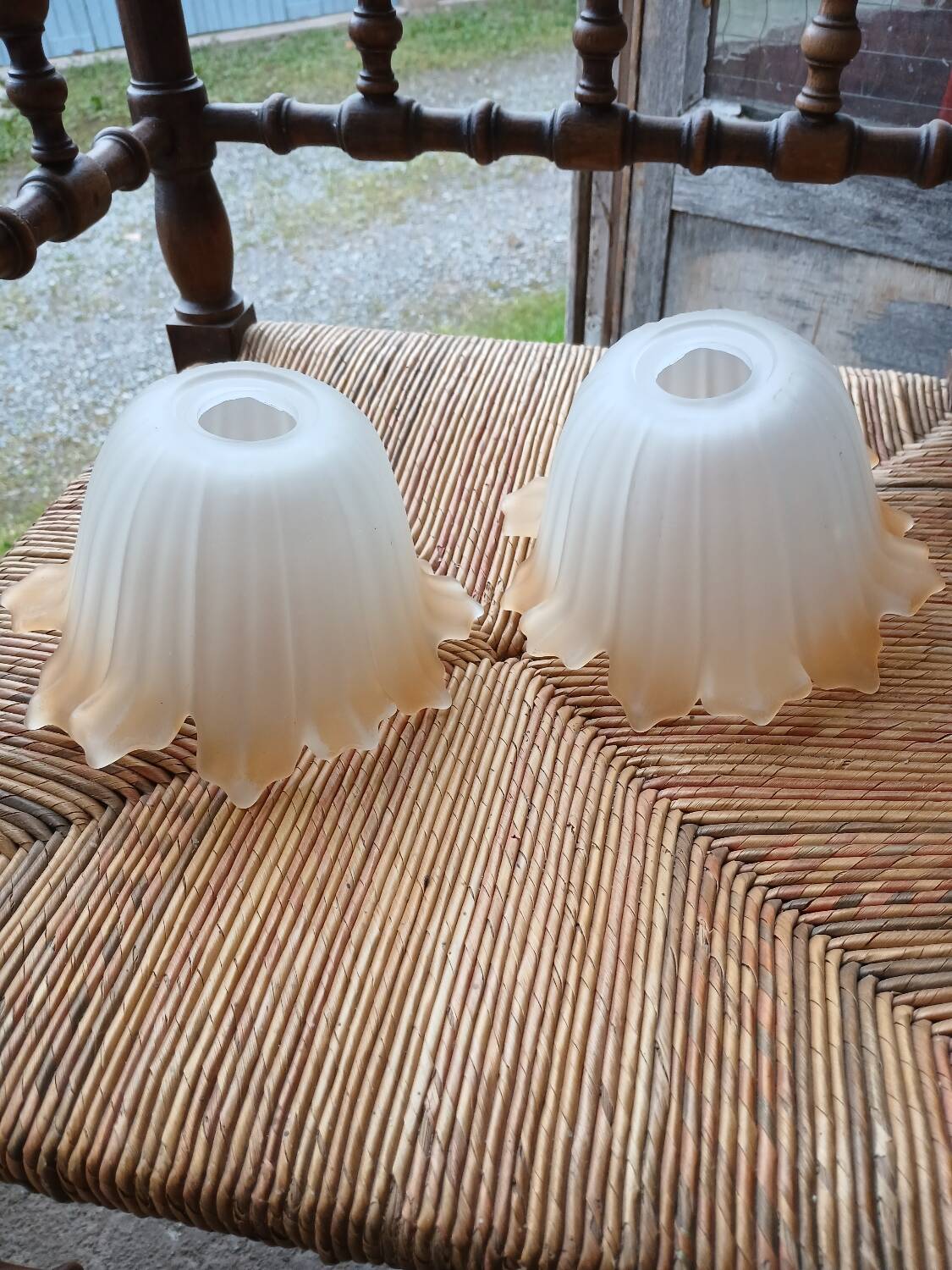Pair of Art Deco glass tulips / pendant lights