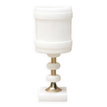 Lampe Italienne blanche en albâtre et laiton, années 60