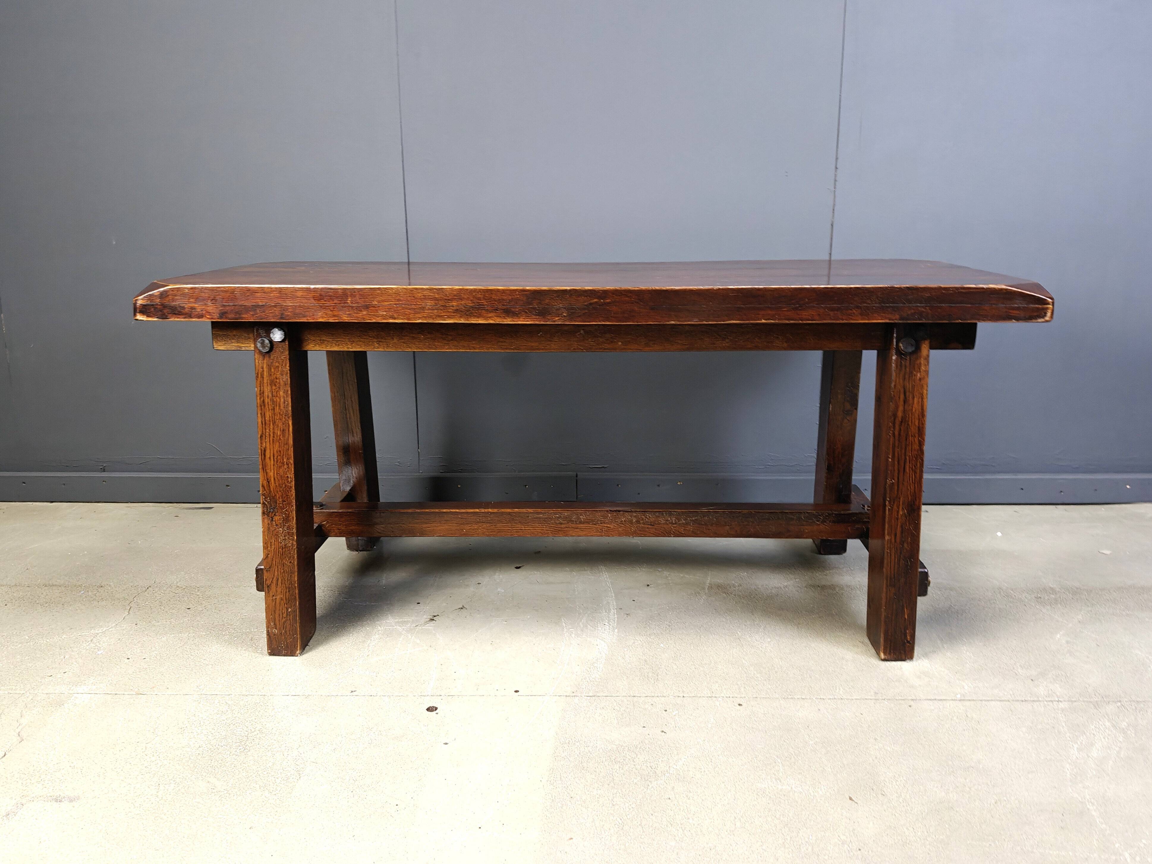 Solid wood brutalist dining table, 1960s