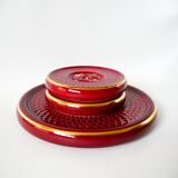 Superb set of coasters and coasters with fish pattern in burgundy art dec ceramic