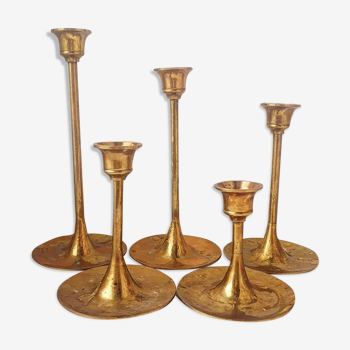 Set of 5 fine brass candle holders