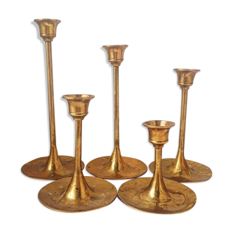 Set of 5 fine brass candle holders