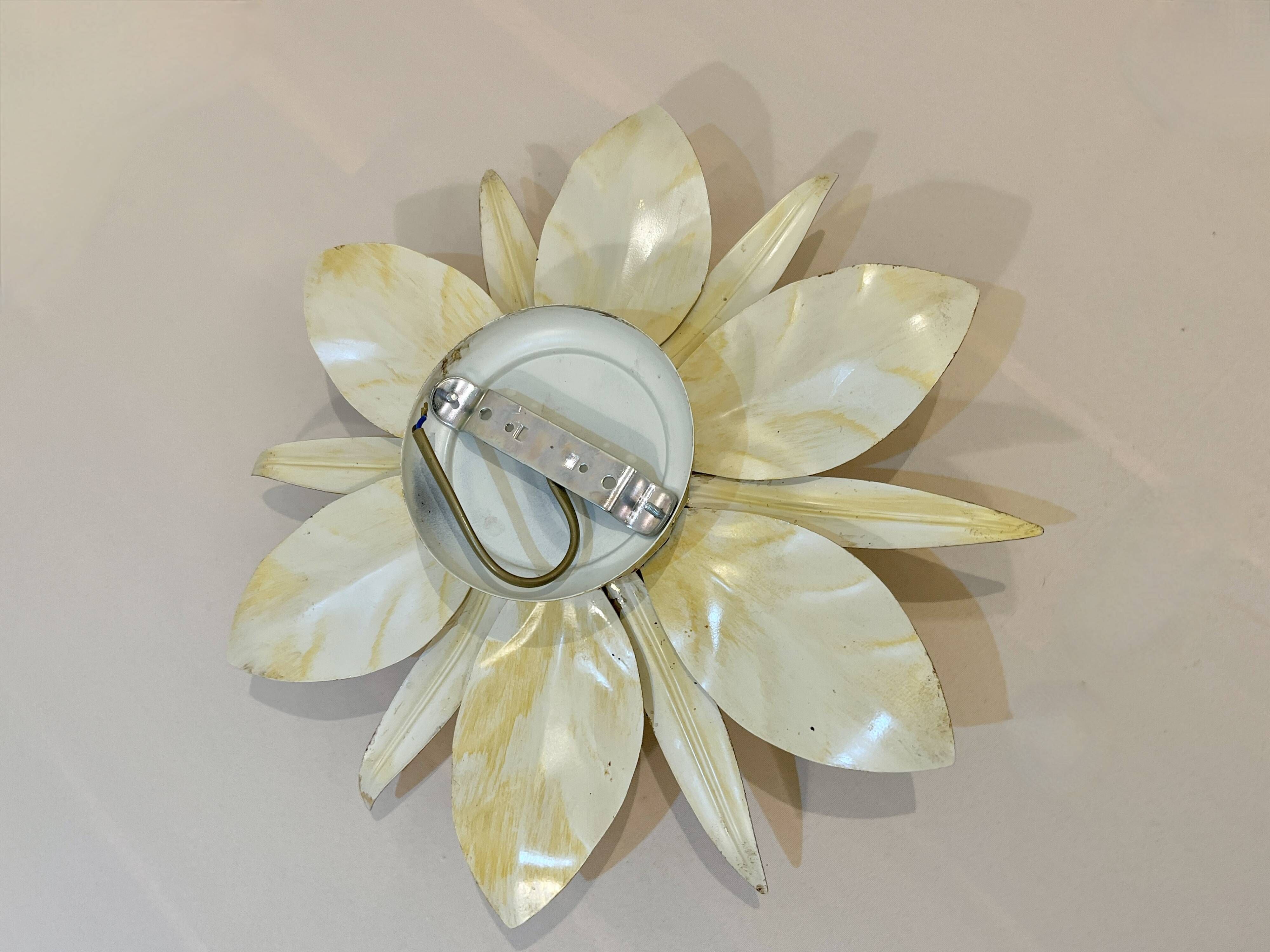 Masca style gold leaf metal flower wall light, 1970-1980