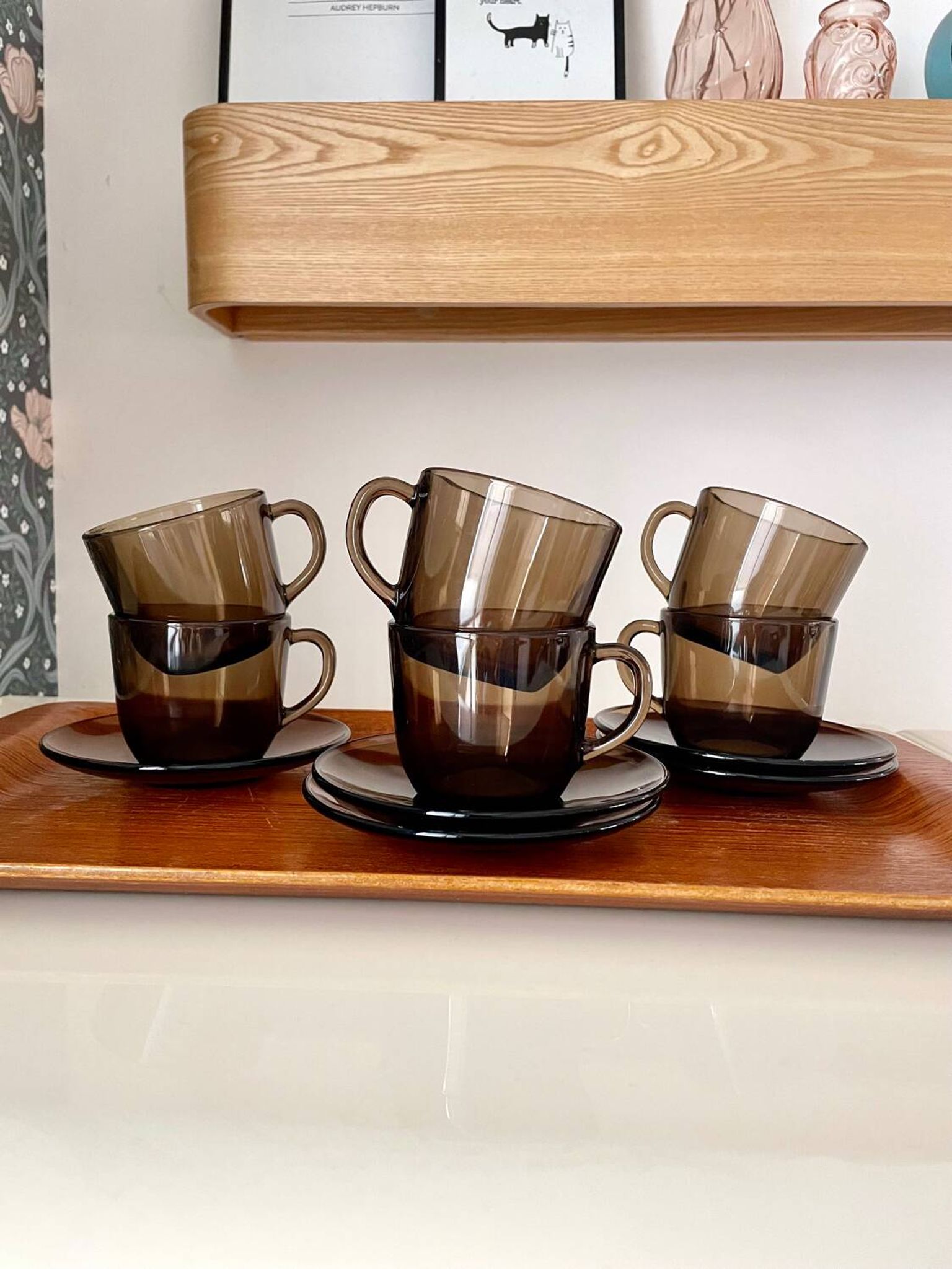 Set of 6 Vereco vintage 70 smoked glass cups