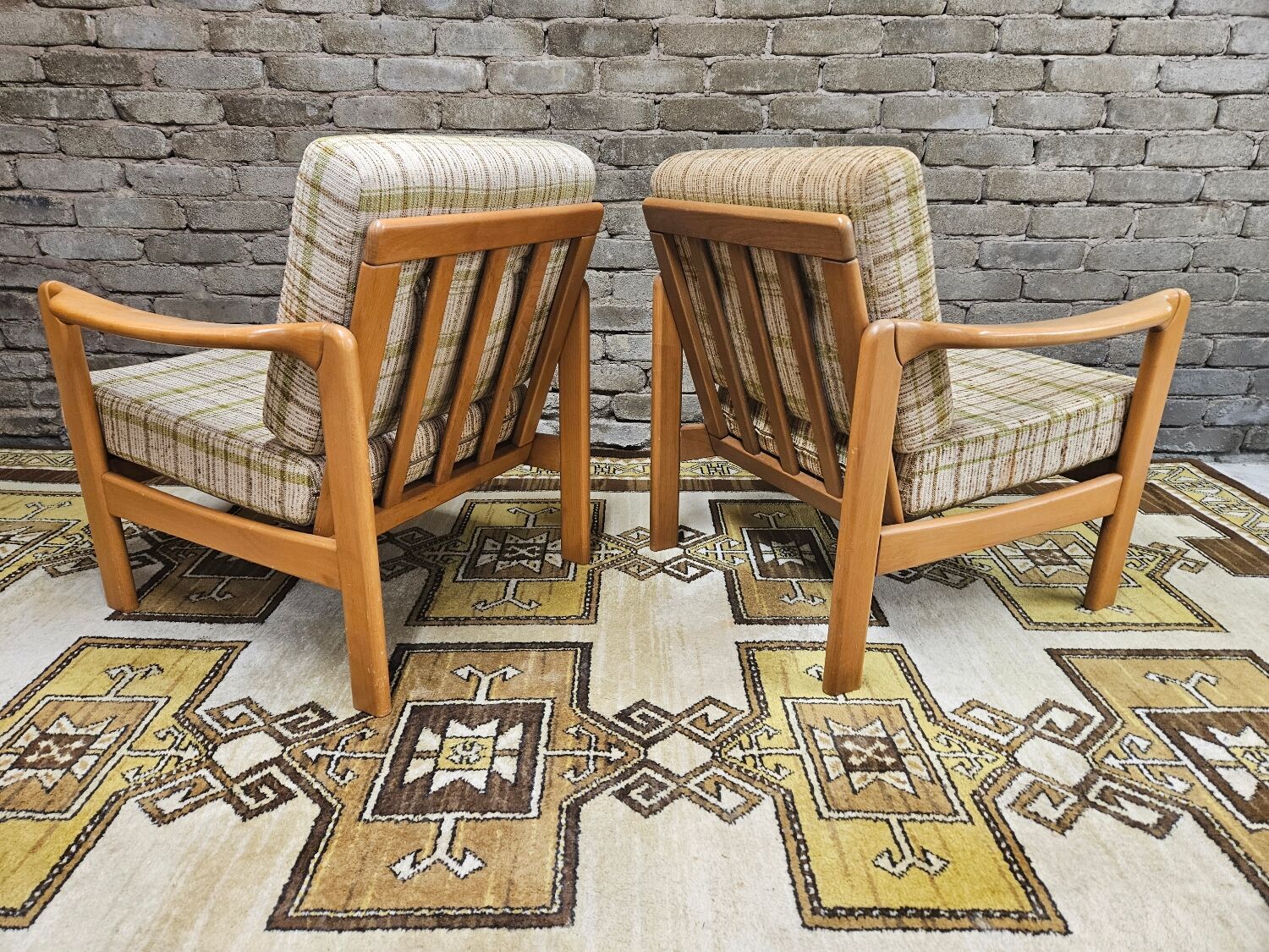Pair of vintage scandinavian armchairs 1970 scottish fabric