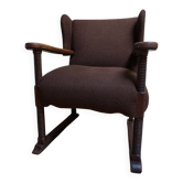 Fauteuil à ailes brutaliste du milieu du siècle dans le style de Charles Dudouyt, années 1950.
