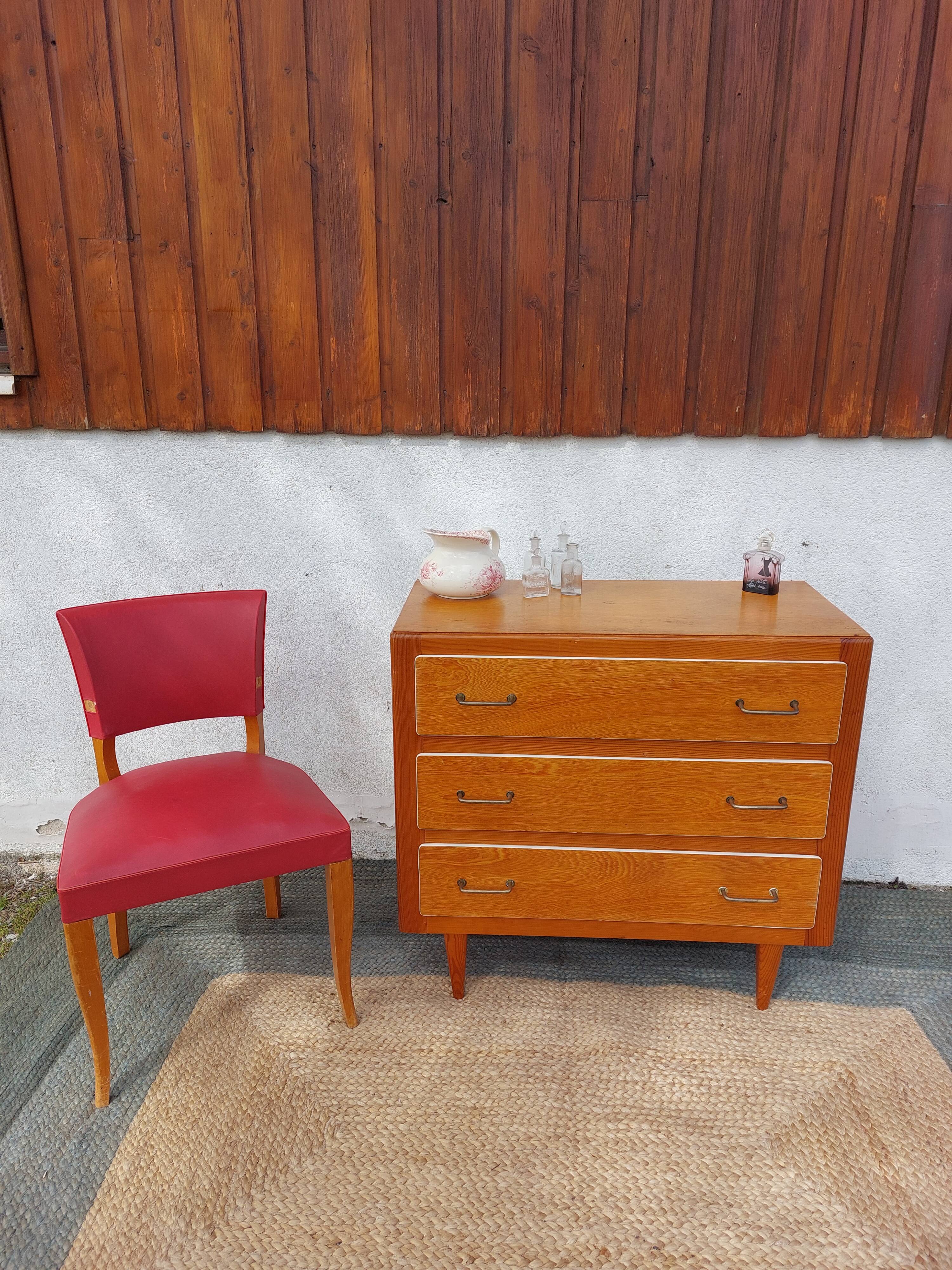 Commode vintage bois, galon blanc