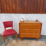 Vintage wooden chest of drawers, white braid