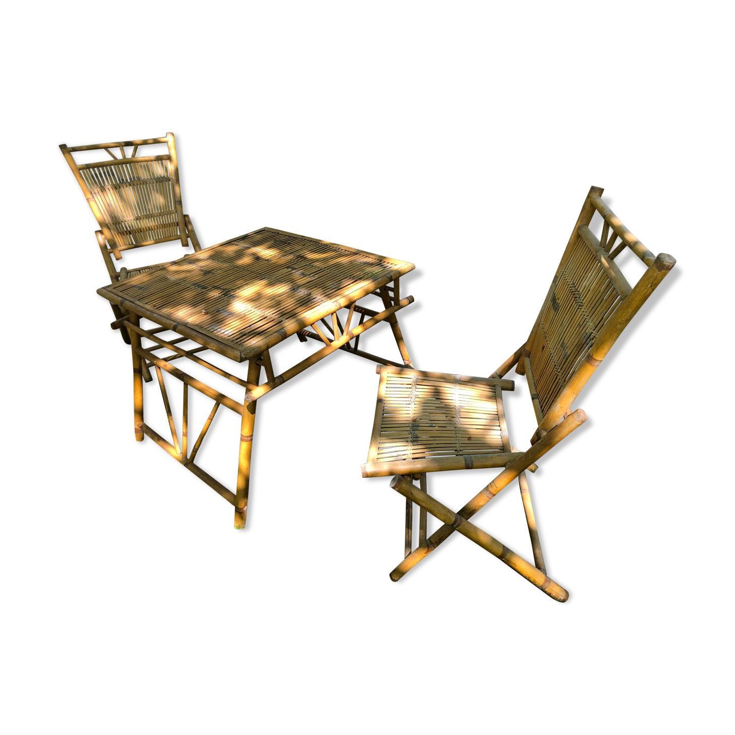 Salon de jardin en bambou pliable avec jardinière assortie