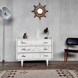 White patinated chest of drawers vintage feet compass