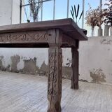 XL farmhouse table in solid oak, brutalist style, 20th century.
