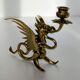 Large Brass Candlestick - Mythological Winged Griffin Dragon - Gothic
