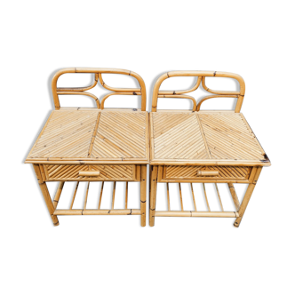 Pair of rattan bedside tables