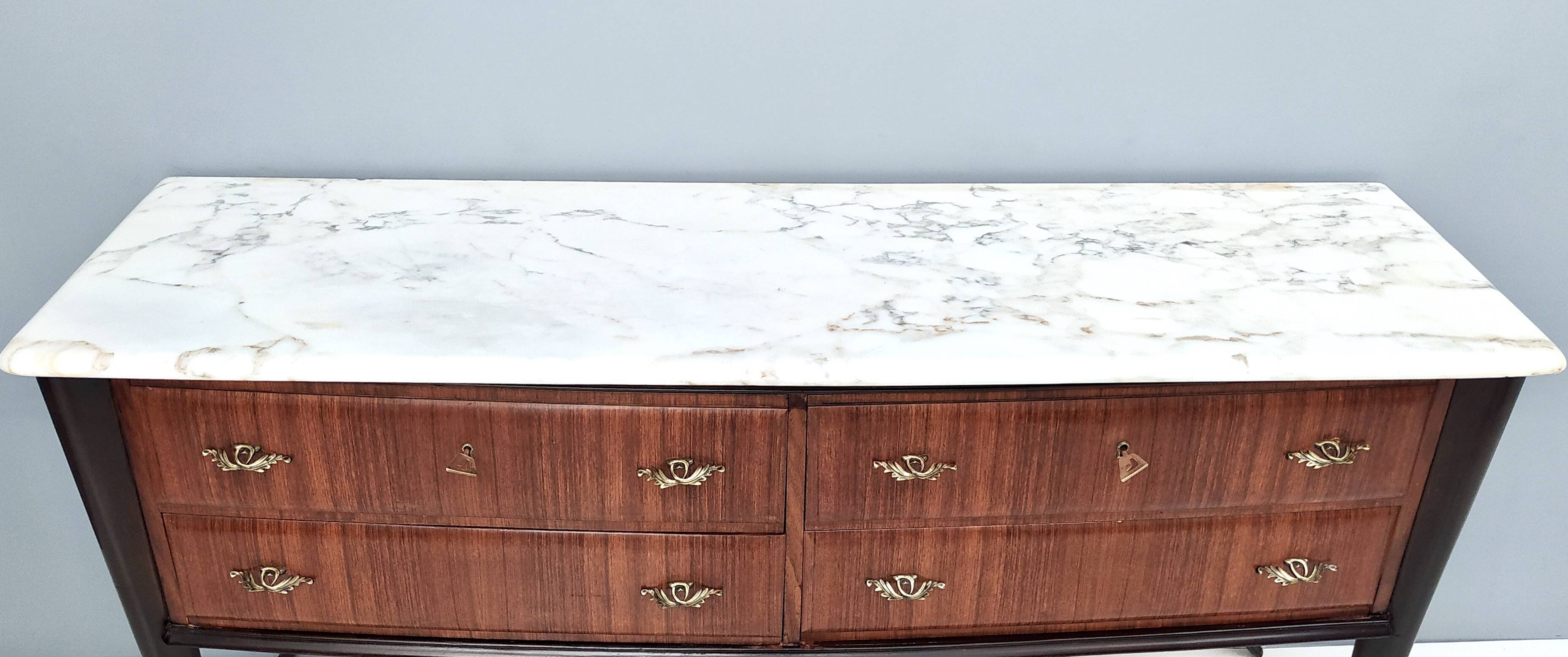 Black Walnut Dresser Produced by Dassi with Carrara Marble Top, Italy