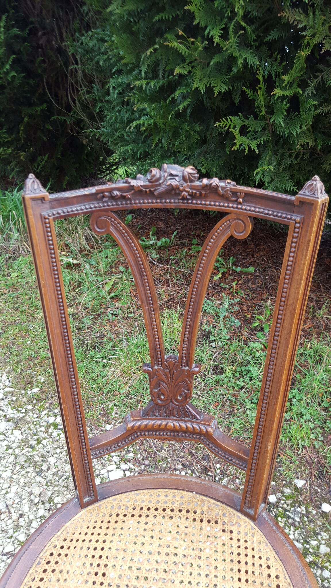 Pair of Louis XVI style walnut chairs