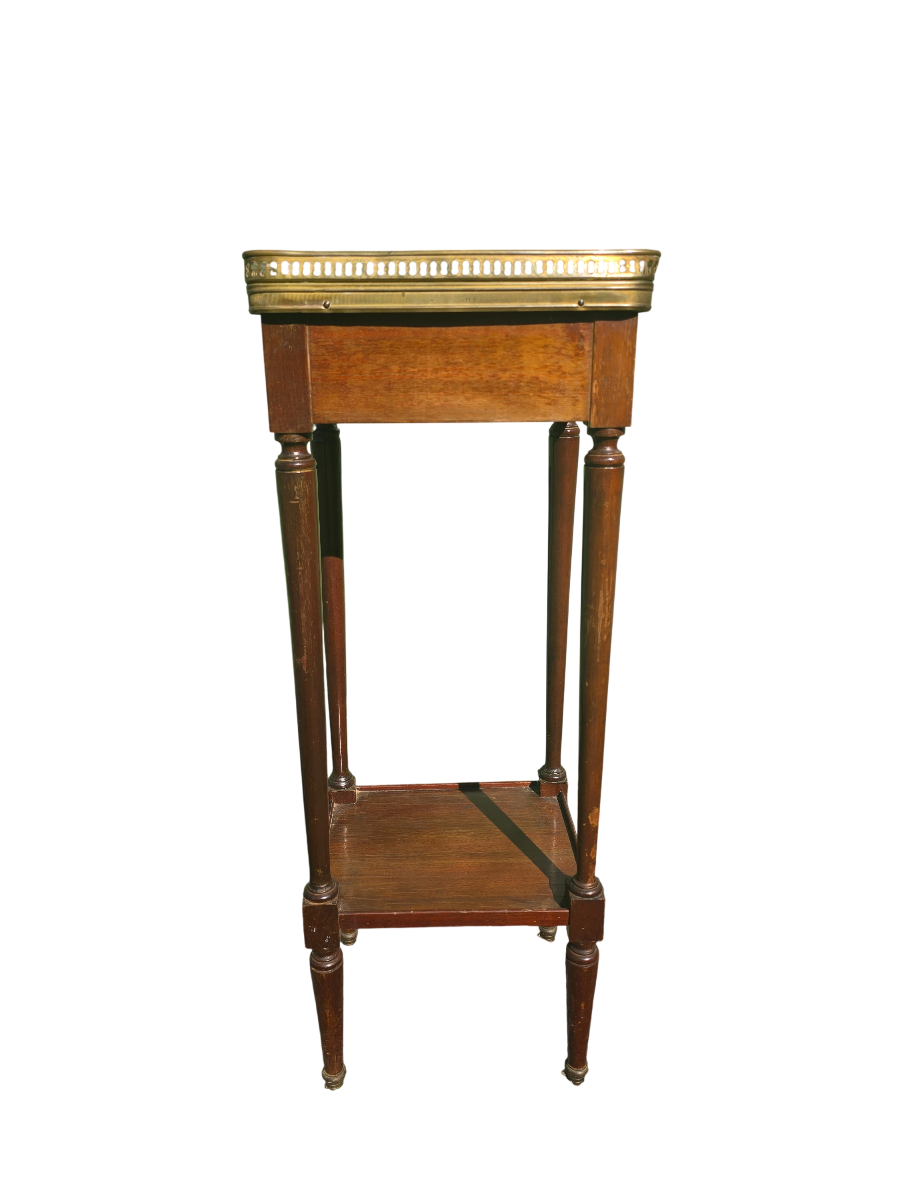 Table d’appoint style Louis XVI en acajou, marbre et laiton – vers 1900