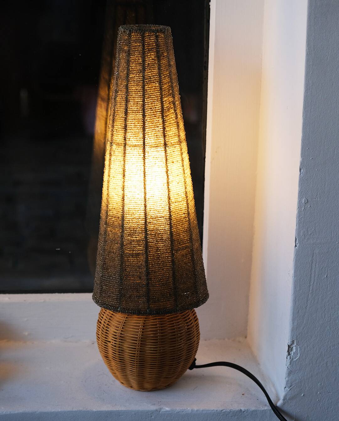 Wicker ball lamp, bead lampshade, vintage