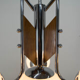 Lustre en bois et chrome, années 1940