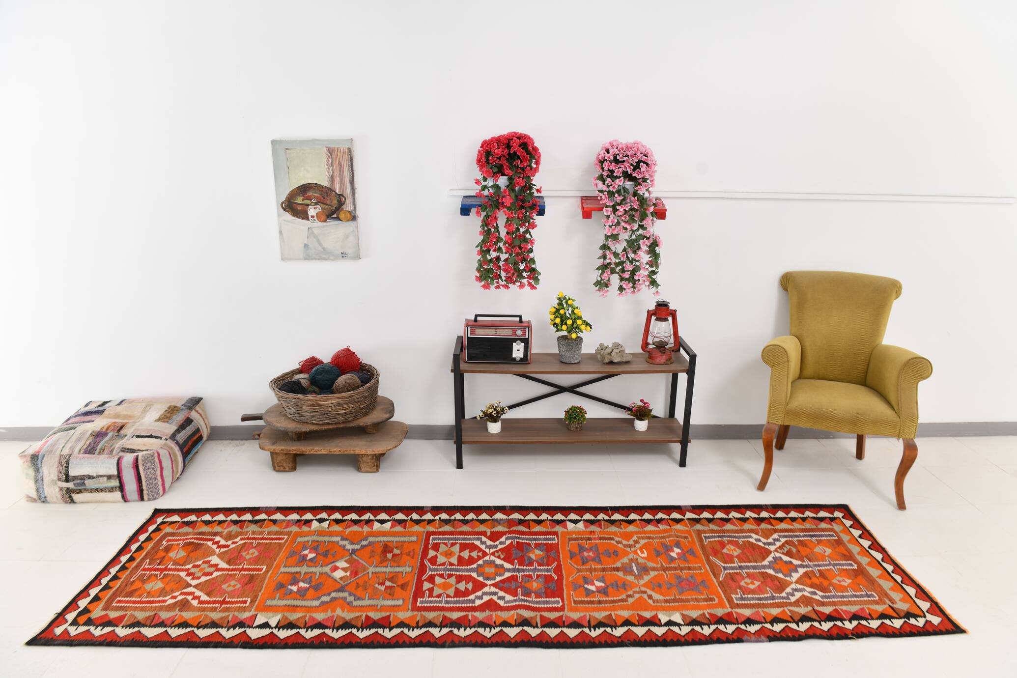 Tapis Kilim 3x10 Orange citrouille 93x308 cm