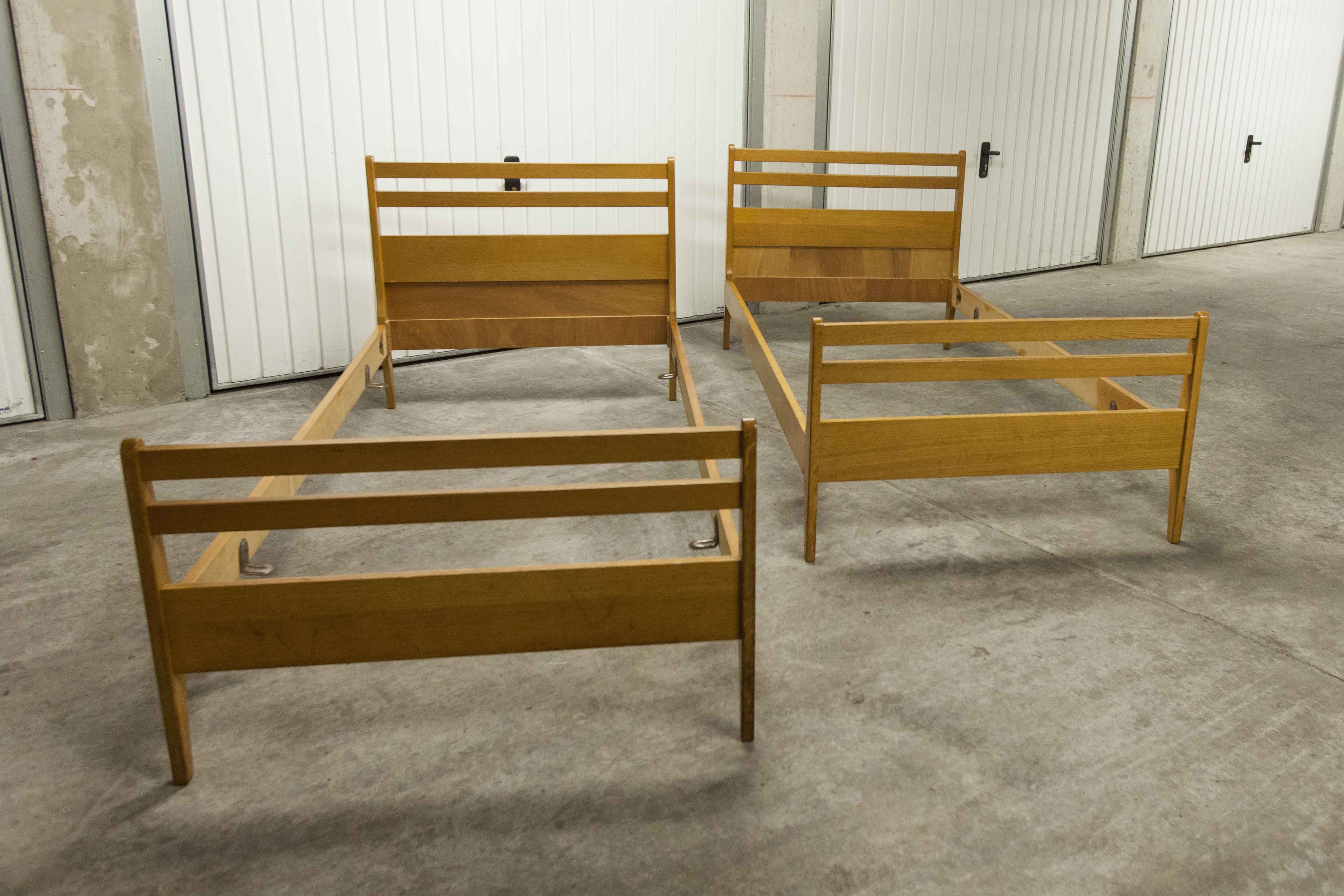 Pair of 1960 Scandinavian twin beds in solid beech