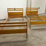 Pair of 1960 Scandinavian twin beds in solid beech