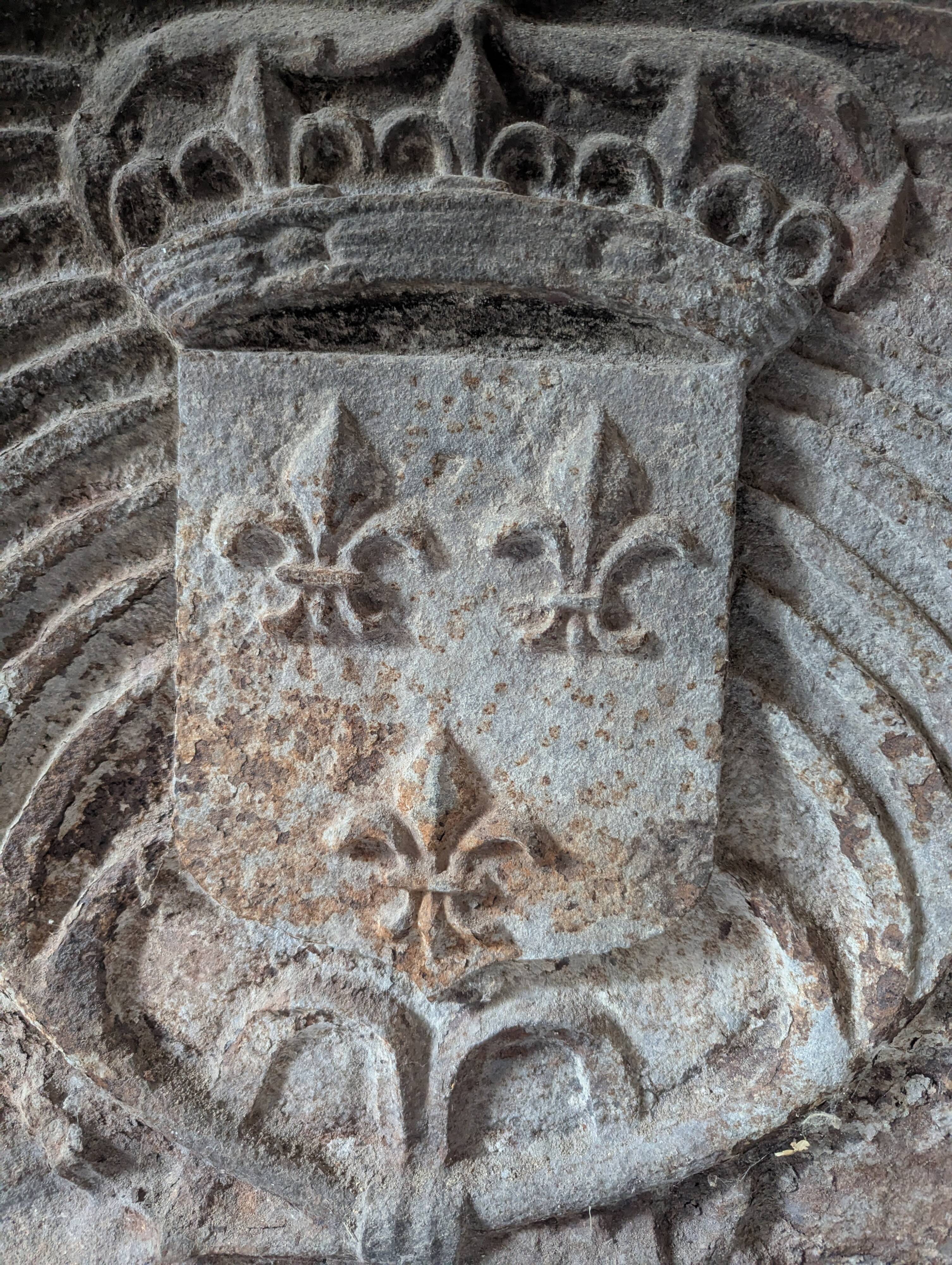 Old cast iron fireplace plate – royal fleur-de-lis coat of arms – dated 166.