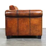 Luxurious 2.5-seater sheep leather sofa with fabric cushions in English style