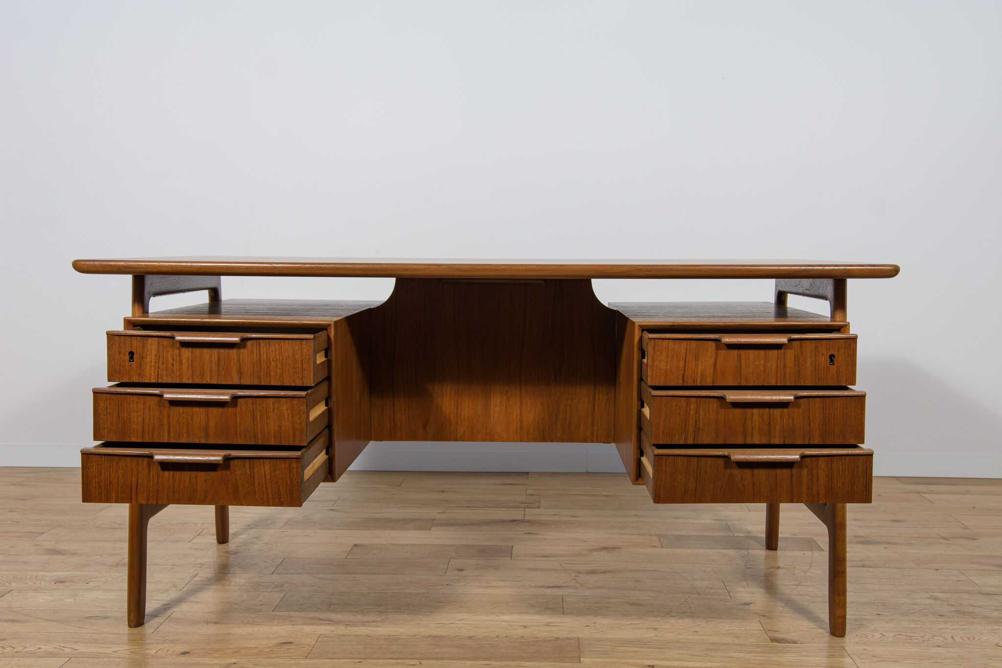 Mid-Century Teak Model 75 Freestanding Desk from Omann Jun, Denmark, 1950s