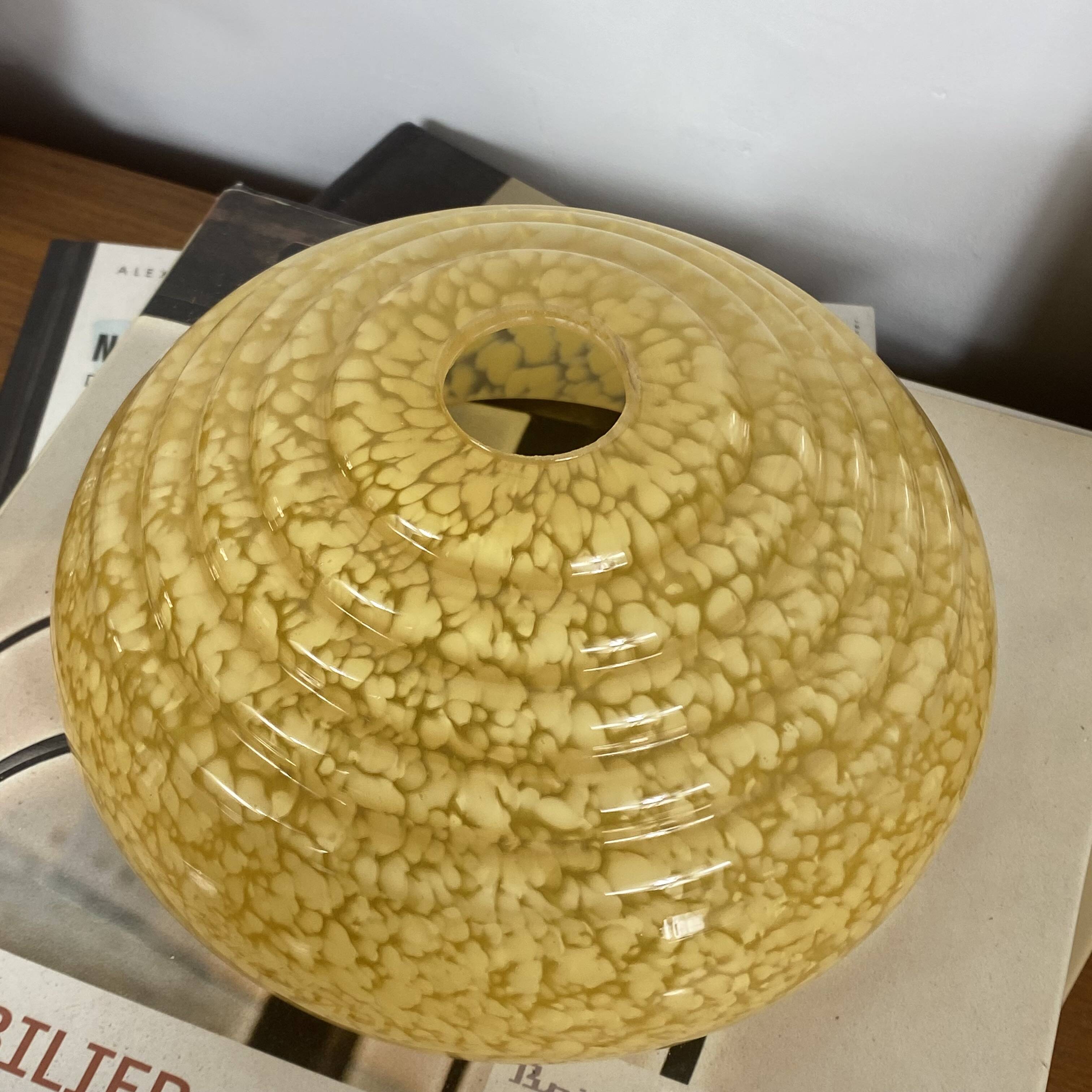 Antique Art Deco yellow-gold speckled glass globe by Clichy for lighting fixture.