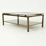 Two Tier Brass and Smoked Glass Coffee Table 1970s