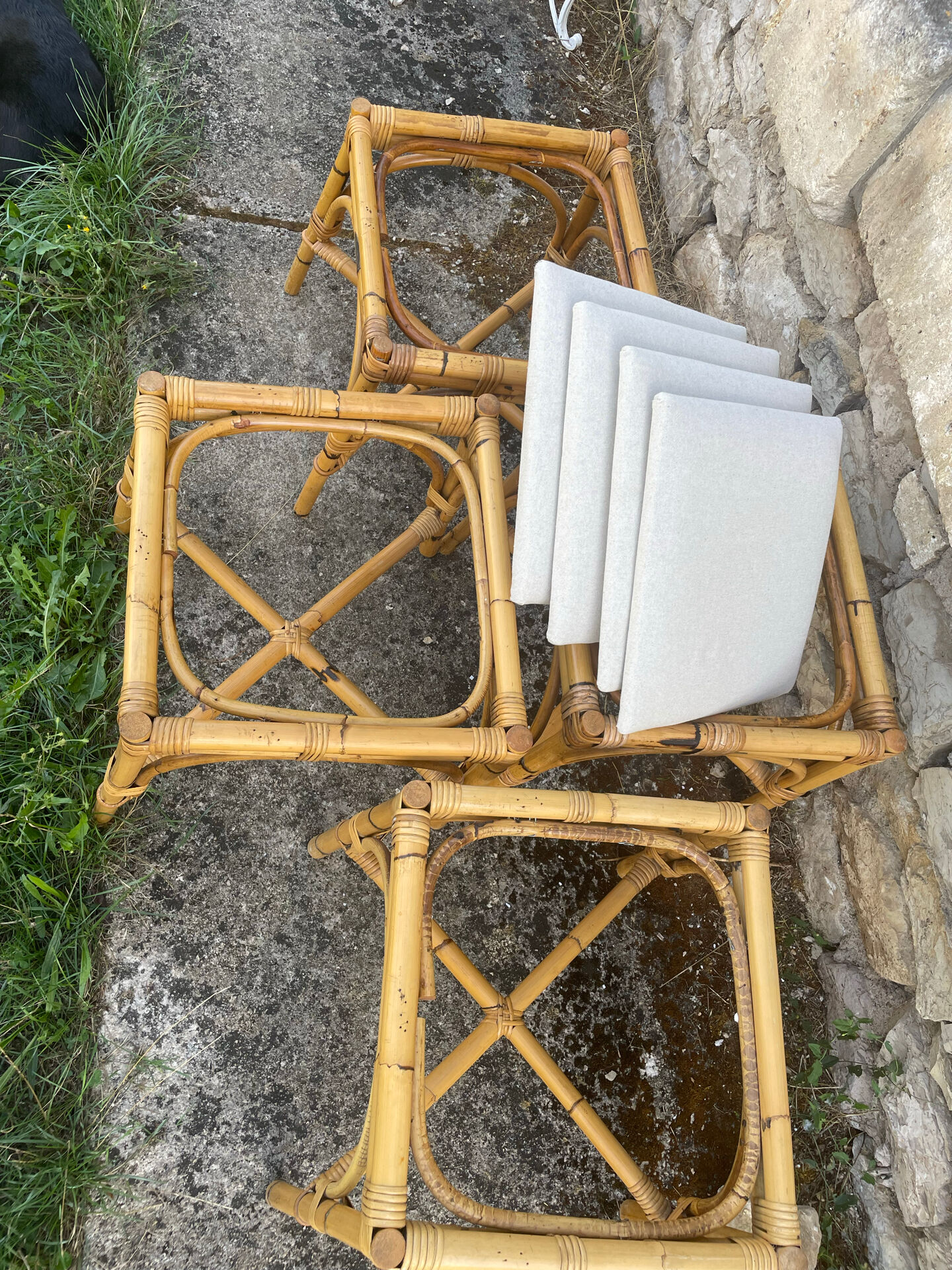 4 tabourets vintage bambou et rotin – années 60/70