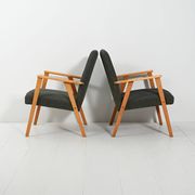 Pair of Beech Armchairs with grey upholstery