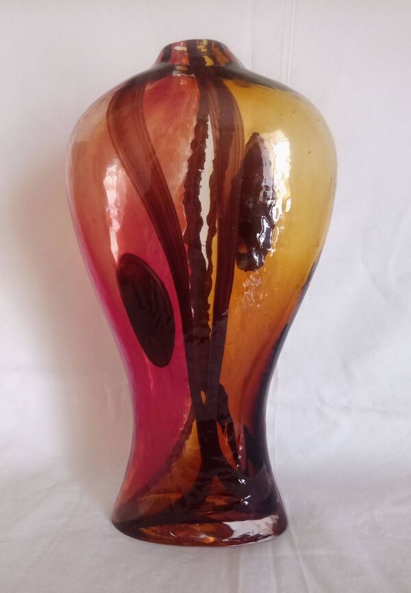 Vase soliflore Art Déco en verre de Murano, h - 36 cm.