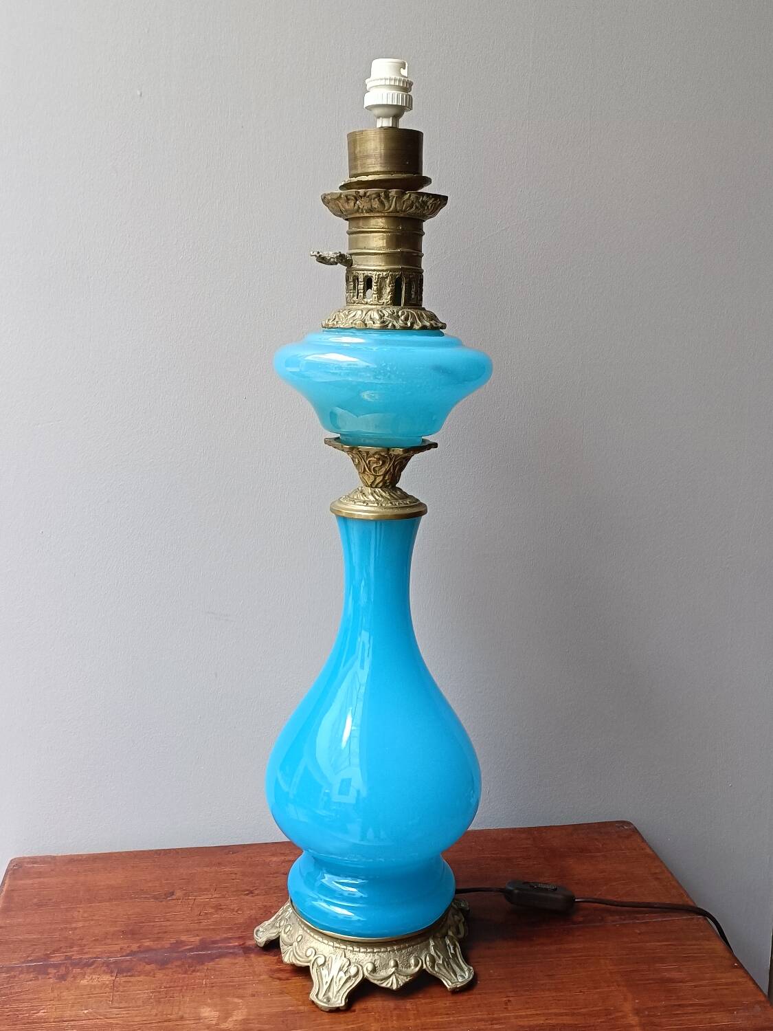 Blue opaline and bronze lamp base