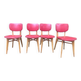 Série de quatre chaises vintage rouge