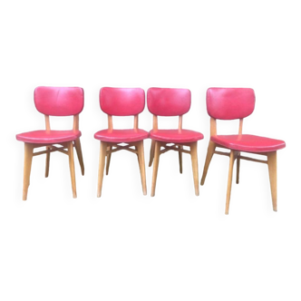 Série de quatre chaises vintage rouge